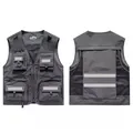 Professional dark grey multi-pocket utility work vest featuring high-visibility reflective strips - S / Top (8512) / Gray