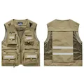 Multi-pocket reflective work vest in khaki color for outdoor photography and work. - S / Top (8512) / Khaki