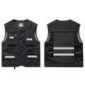 Professional black multi-pocket work vest with silver reflective strips for safety - S / Top (8512 Reflective Version) / Black