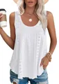 Close-up detail of white sleeveless round neck top featuring delicate eyelet embroidery texture - S / Tops / White