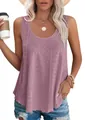 Close-up of women's sleeveless eyelet tank top with a relaxed round neck fit - S / Tops / Lotus Pink