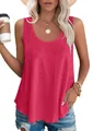 Stylish women's sleeveless round neck eyelet tank top in vibrant pink with loose fit - S / Tops / Rose Red