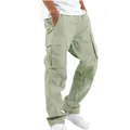 Men's sage green loose fit cargo pants featuring multiple pockets and drawstring cuff - S / Bottoms / Light Green
