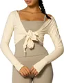 Boléro élégant en tricot crème avec col en V et lien devant pour femmes modernes - XS / Tops / Abricot