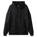 Loose black 260g hooded pullover sweatshirt with drop shoulders and kangaroo pocket - Black / XS