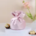 Elegant pink velvet drawstring wedding candy gift bag with silk ribbon bow for favors - Bag Only (Without Accessories) / Pink Ribbon Style
