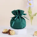 Dark green velvet drawstring candy bag with ribbon for wedding party favors and gifts - Green Ribbon Style / Cloth Bag (without The "double Happiness" Character Accessory)