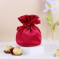 Elegant red velvet wedding candy bag with drawstring ribbon bow for gift packaging - Red Ribbon Version / Cloth Bag (without The "double Happiness" Character Accessory)