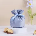Elegant light blue velvet wedding favor bag with matching satin ribbon drawstring - Bag Only (Without Accessories) / Fog Blue Ribbon Style
