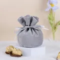 Elegant grey velvet drawstring candy bag with silk ribbon bow for wedding favors and gifts - Grey Ribbon Style / Cloth Bag (without The "double Happiness" Character Accessory)