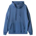 Oversized blue hooded sweatshirt with front kangaroo pocket and adjustable drawstrings. - XS / Tops / Dark Grey Blue