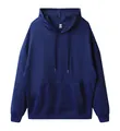 Oversized navy blue hooded sweatshirt with drop shoulder and front pouch pocket - XS / Tops / Navy Blue