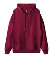 Oversized burgundy hooded pullover sweatshirt with drop shoulders and kangaroo pocket - XS / Tops / Burgundy