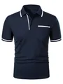 Classic navy blue men's polo shirt featuring white trim details and a front chest pocket - S / Tops / Navy Blue