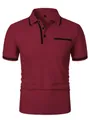 Classic burgundy men's short sleeve polo shirt with black trim and chest pocket - S / Tops / Burgundy