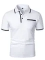 Classic white men's polo shirt with black trim and chest pocket detail - S / Tops / White