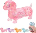 Glittery dachshund stress relief squeeze toy in various shiny color variants - Puppy Pink