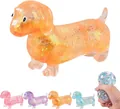 Glittering dachshund squishy squeeze toys for stress relief in vibrant orange and purple colors - Orange Puppy