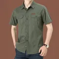 Lässiges Herren-Cargoshirt in Armeegrün, kurzärmelig mit Brusttaschen für draußen - 170/M / Top (Kurzarm) / Armeegrün