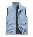 Light blue breathable outdoor vest for men with stand collar and zipper pockets - Dusty Blue