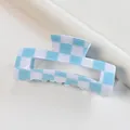 Light blue and white checkered square hair claw clip for women's hair styling - Lake Blue