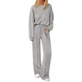 Grey knitted two-piece lounge set featuring a sweatshirt and wide-leg trousers - S / Top And Bottom / Heather Grey