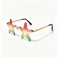 Funky star-shaped sunglasses with colorful gradient lenses and sleek golden frames - Gold Frame Tricolor Lens
