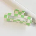 Elegant green and cream checkerboard square hair claw clip for stylish spring hair styling - Grass Green