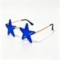Blue star-shaped novelty sunglasses with gold-toned metal frame for parties - Gold Frame Dark Blue Lens