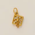 Square gold-plated stainless steel DIY charm with rhinestones and dangling chain detail - Graduation Cap