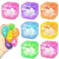 Giocattolo antistress colorato a forma di cubetto di ghiaccio traslucido con ripieno di maltosio - Cubo Polvere d'Oro (Maltosio Misto) / 5,5 cm