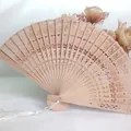 Elegant natural hollow carved wooden folding fan with white tassel for weddings and dance - Natural Sunflower
