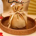 Elegant champagne gold velvet drawstring gift bag for wedding candy with a gold charm - With Double Happiness Pendant / Champagne