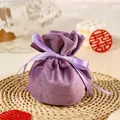 Elegant purple velvet drawstring pouch with ribbon for wedding party favors - Basic Bag / Purple