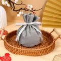 Elegant gray velvet drawstring gift bag with silver ribbon for wedding favors and parties - Basic Bag / Gray