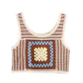 Crop top all'uncinetto fatto a mano in stile bohémien con motivo granny square - XS / Tops / Marrone