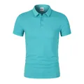 Men's turquoise breathable quick-dry short sleeve polo shirt in casual slim fit style - S / Tops / Cyan Blue