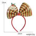 Christmas headband featuring a large red green gold glitter bow with Feliz Navidad text 21g - Yellow Green Red Stripes