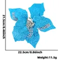 Große 22cm blaue künstliche Weihnachtsblume mit Glitzer und silbernen Details - 22cm / Himmelblau