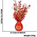 Festliches chinesisches Neujahrs-Beerenarrangement in einer roten Glücks-Blumenvase - Festliches Ornament ZH-H