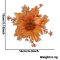 16cm orange gold glitter artificial poinsettia flower for Christmas tree decor with weight - Orange Red