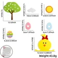 Filz-Oster-Wandsticker-Set mit Maßen für Baum, Küken und bunte Eier - Osterei Küken Stil