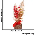 Festliche künstliche rote Beerenpflanze mit goldenen Blättern auf einem Holzsockel Dekor - Festliches Ornament ZH-L