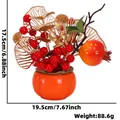 Festliches künstliches Topfpflanzen-Ornament mit roten Beeren und Ginkgoblättern, 19,5 cm - Festliches Ornament ZH-N