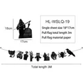 Halloween-Papiergirlande Banner mit Sensenmann- und Skelettmotiven für die Partydekoration - Sensenmann Grabstein Schwarze Katze Stil (HL-WSLQ-19) / Gesamtlänge 3 Meter