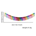 Detailansicht der Abmessungen des 3m Regenbogen-Folienvorhangs für Party-Dekorationen. - Diagonalverlauf mit silbernem Rand / 3 Meter/Packung