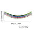Detaillierte Größen- und Gewichtsangaben für das 3m Regenbogen-Fransenbanner zur Partydeko - Vertikaler tiefer Regenbogenverlauf / 3 Meter/Packung