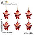 Detailed set of 6 red flocked Santa Claus ornaments, height 6.3cm and weight 20g. - Set of 6