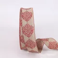 Cinta navideña de imitación lino con diseño damasco de purpurina roja para regalos - 10m / Lino Natural