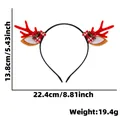 Rendiergewei hoofdband met oren en rode strik, 22,4 cm breed, gewicht 19,4 gram. - Kleine Gewei Hoofdband / Rode Geweien Met Bloemenstrik